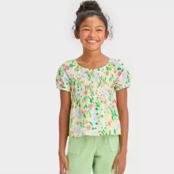 Cat & Jack Other - Cat & Jack Girls NWT Multi Floral Smock Short Sleeve Peplum Top Size XS (4/5)